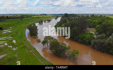 Landscape: the river overflowed flooded the river water at high levels Stock Photo