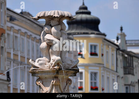 Close up of Neptunbrunnen fountain on Hauptplatz square, Linz, Austria Stock Photo
