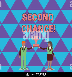 Conceptual hand writing showing Second Chance. Concept meaning opportunity to try something again after failing one time Man and Woman Business Suit H Stock Photo