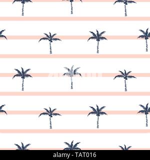 Palm trees blue and pink striped retro style seamless pattern design for shirts. Stock Vector