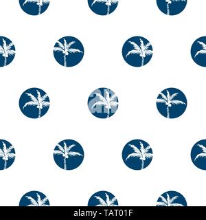 Stylized palm trees blue circled style seamless pattern design. Stock Vector