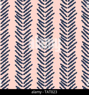 Herringbone blue and pink hand drawn simple seamless texture. Stock Vector