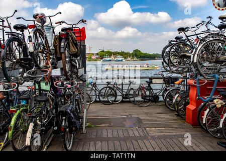 Amsterdam, Netherlands, bicycle parking garage, parking space for bikes at the central station, for over 2100 bicycles, free of charge, on a former pa Stock Photo