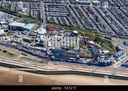 Blackpool pleasure beach, from the air, on a sunny summer day, north west England, UK Stock Photo