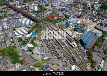 Stockport Railway Station, Northwest England, UK, from the air Stock Photo