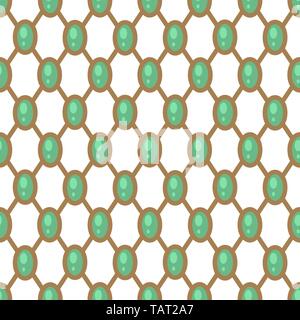 Gems geometric pattern with net green and gold mesh shapes seamless repeat. Stock Vector
