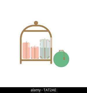 Trolley luggage hotel cart with baggage isolated on white vector Stock Vector