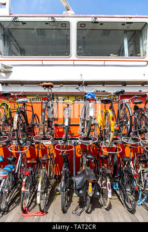 Amsterdam, Netherlands, bicycle parking garage, parking space for bikes at the central station, for over 2100 bicycles, free of charge, on a former pa Stock Photo