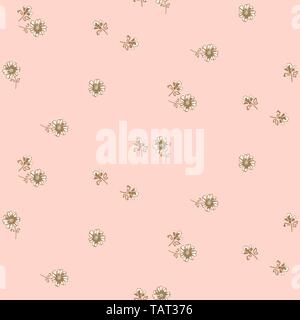 Simple meadow florals tender pastel pink colors seamless vector pattern. Stock Vector