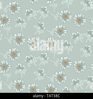 Simple soft blue daisy florals tender pastel colors seamless vector pattern for wallpaper print. Stock Vector