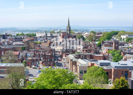 View of town centre from The Keep ramparts at Dudley Castle, Castle Hill, Dudley, West Midlands, England, United Kingdom Stock Photo