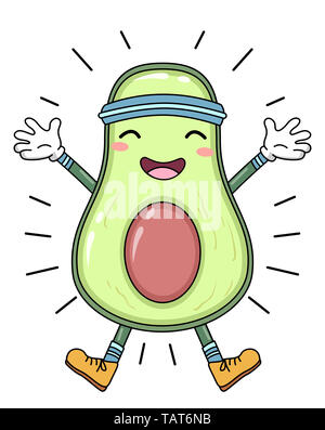 Illustration of an Avocado Mascot Wearing Exercise Head Bands and Energized and Ready for Exercising Stock Photo