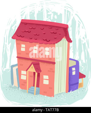 Illustration of a Book House with Roof, Door and Windows Stock Photo