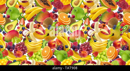 Tropical fruits seamless pattern, falling fruits isolated on white background Stock Photo