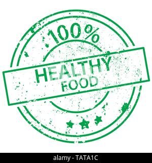 Round green stamp with the words 100% healthy food on white background Stock Vector