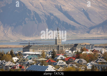 A fantastic view on a sunny day from Perlan overlooking Reykjavik, Iceland Stock Photo