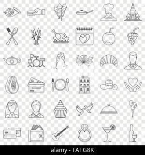 Wedding banquet icons set, outline style Stock Vector