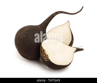 Black radish with half isolated on white background Stock Photo