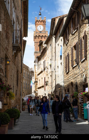 Corso il Rossellino inside the hilltop town of Pienza, Pienza, Siena Province, Tuscany, Italy, Europe Stock Photo