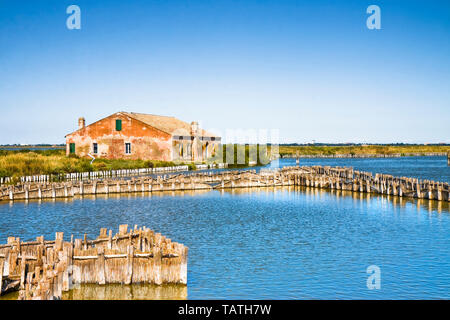 The Comacchio valleys  (Italy) are known worldwide for eel fishing - UNESCO protected area Stock Photo