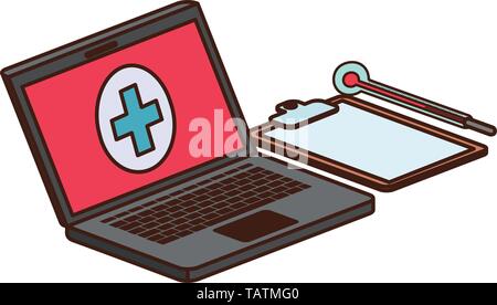 laptop and laboratory instruments isolated icon Stock Vector