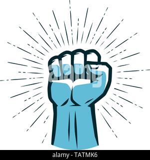 Clenched fist raised up. Gym logo. Vector Stock Vector