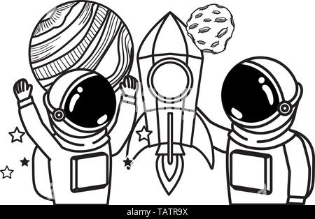 silhouette of astronauts with space suit in space Stock Vector