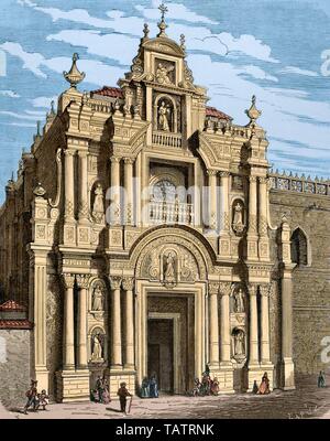 España. Andalucía. Jerez de la Frontera (provincia de Cádiz). Cartuja de Santa María de la Defensión. Construcción del siglo XV al XVII. Vista de la fachada principal renacentista, obra del arquitecto andaluz Andrés de Ribera (siglo XVI). Grabado por Capuz. Coloreado. Crónica General de España, Historia Ilustrada y Descriptiva de sus Provincias. Andalucía, 1867. Stock Photo