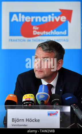 Erfurt, Germany. 21st May, 2019. Björn Höcke, party and faction leader of the AfD in Thuringia, recorded during a press conference to present a position paper of his faction. AfD has been a member of the Thuringian Parliament since 2014. Credit: Martin Schutt/dpa-Zentralbild/dpa/Alamy Live News Stock Photo