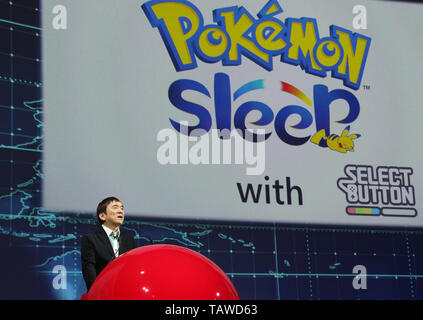 Tokyo, Japan. 29th May, 2019. Japan's Pokemon company president Tsunekazu Ishihara announces the company's business strategy in Tokyo on Wednesday, May 29, 2019. Nintendo's game character company Pokemon will produce the new game app 'Pokemon Sleep' in 2020, which features sleeping time turns into an entertainment for a gameplay. Credit: Yoshio Tsunoda/AFLO/Alamy Live News Stock Photo