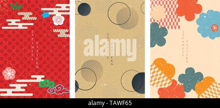Japanese template vector. Cherry blossom icon background.  cloud and flower pattern. Stock Vector
