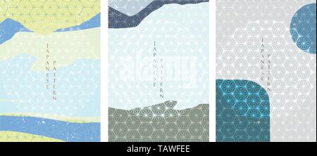 Japanese template vector. Abstract background. Geometric pattern in blue Stock Vector