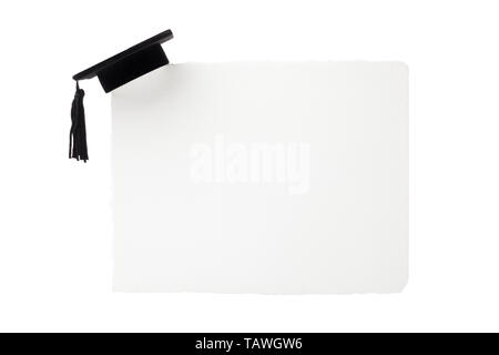 Black Graduation cap on blank white billboard Stock Photo