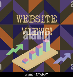 Handwriting text writing Website Views. Conceptual photo Number of visitors a website receives in a given time period Colorful Clustered 3D Bar Chart  Stock Photo
