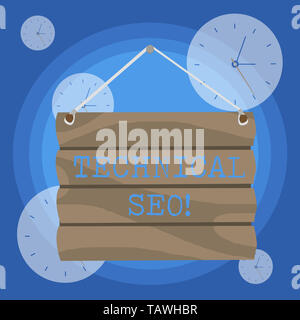 Conceptual hand writing showing Technical Seo. Concept meaning Optimization of website that doesn t involve the content part Hook Up Blank Sign Plate  Stock Photo