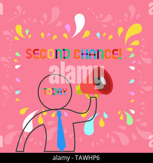Conceptual hand writing showing Second Chance. Concept meaning opportunity to try something again after failing one time Outline Symbol Man Loudspeake Stock Photo