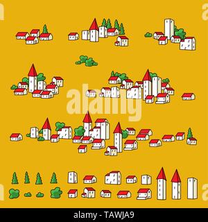 Building and trees icons for maps. Vector illustration eps10. Stock Vector