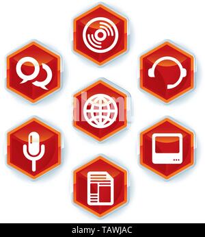 Set of media icons on hexagons. Vector illustration eps10. Stock Vector