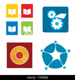 Vector illustration. Set of four media logos in flat style. Stock Vector
