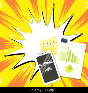 Text sign showing Planning Time. Business photo text Exercising mindful control of time spent on specific activity Layout Smartphone Off Sticky Notes  Stock Photo