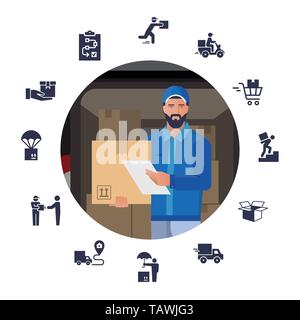 Vector illustration with a set of icons on the theme of delivery with the image Stock Vector