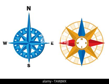 Vector illustration. Two geometric compass or wind roses. Stock Vector