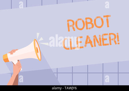 Handwriting text writing Robot Cleaner. Conceptual photo Intelligent programming and a limited vacuum cleaning system Human Hand Holding Tightly a Meg Stock Photo