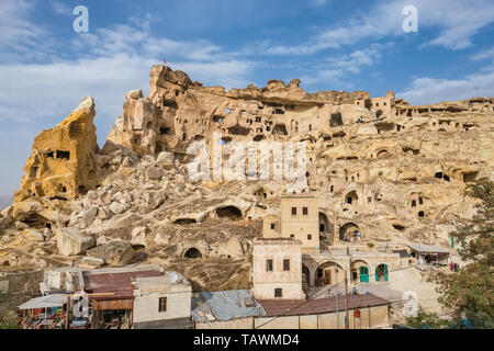 Cavusin fortress and church Vaftizci Yahya, Saint John the Baptist in Cappadocia, Turkey Stock Photo
