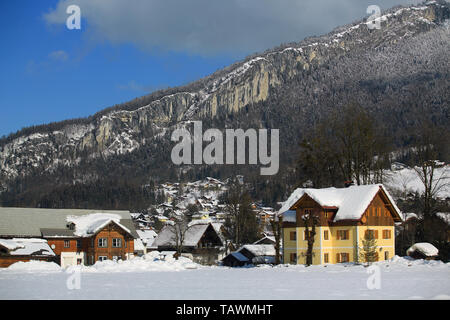 Mühlbach am Hochkönig snow mountain range in austria with resort house Stock Photo