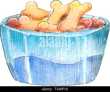 Dog bowl. Watercolor sketch. Stock Vector