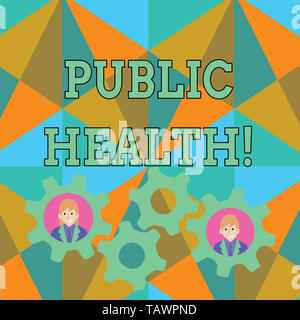 Text sign showing Public Health. Business photo text government protection and improvement of community health Two Business People Each Inside Colorfu Stock Photo