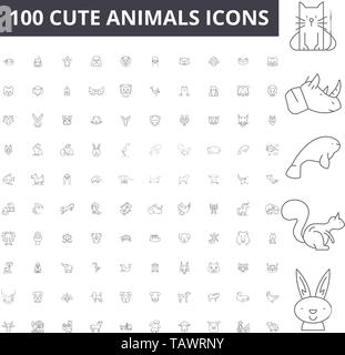 Cute animals line icons, signs, vector set, outline illustration concept  Stock Vector