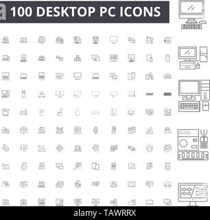 Desktop pc line icons, signs, vector set, outline illustration concept  Stock Vector