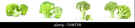 Collage of fresh head of broccoli isolated on a white background with clipping path Stock Photo